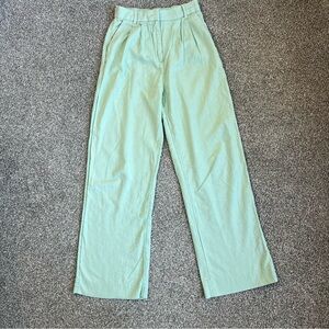 Abercrombie & Fitch Mint Green Linen Cotton High Rise Wide Leg Trouser, XS